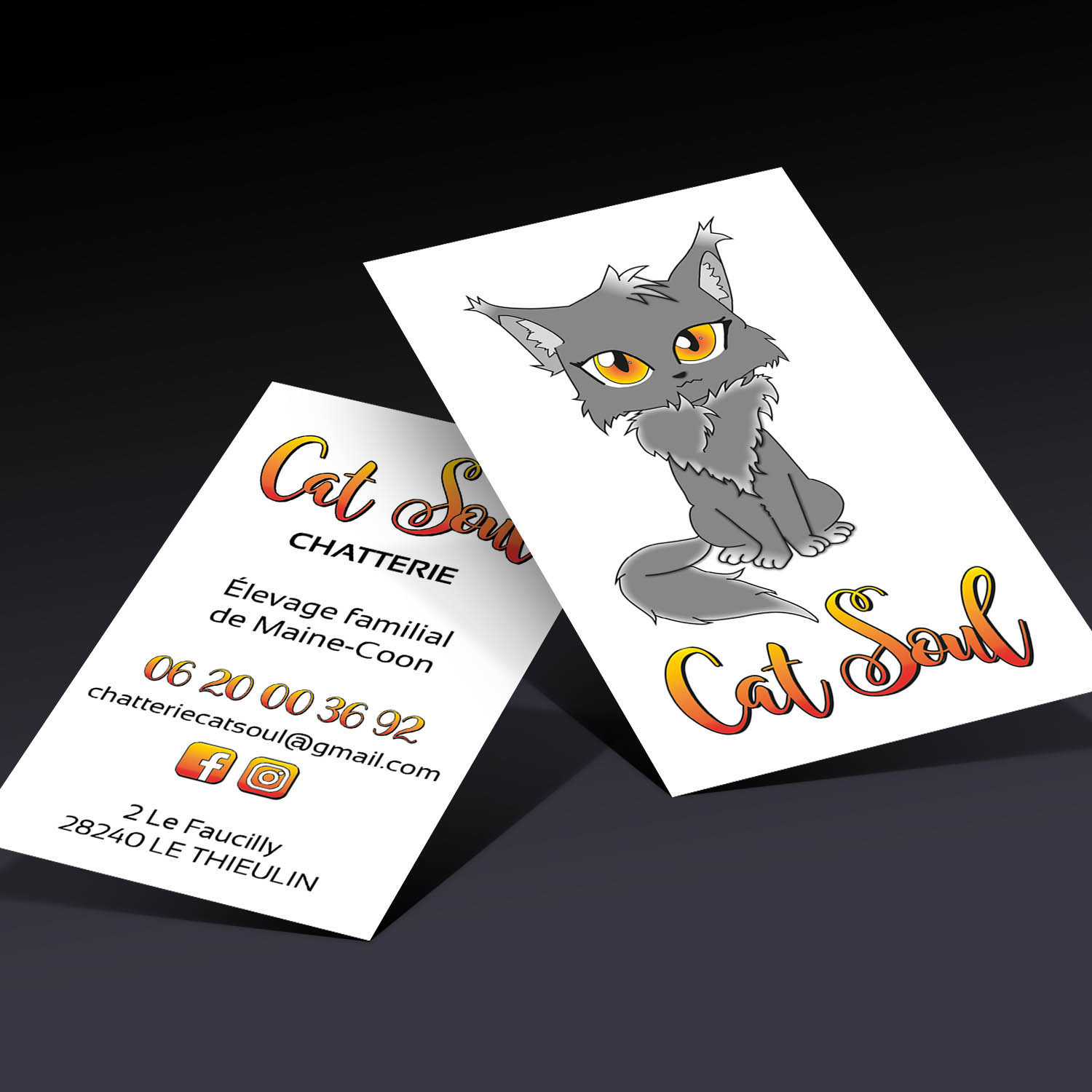 Cartes de visite personnalisées pour la Chatterie Cat Soul