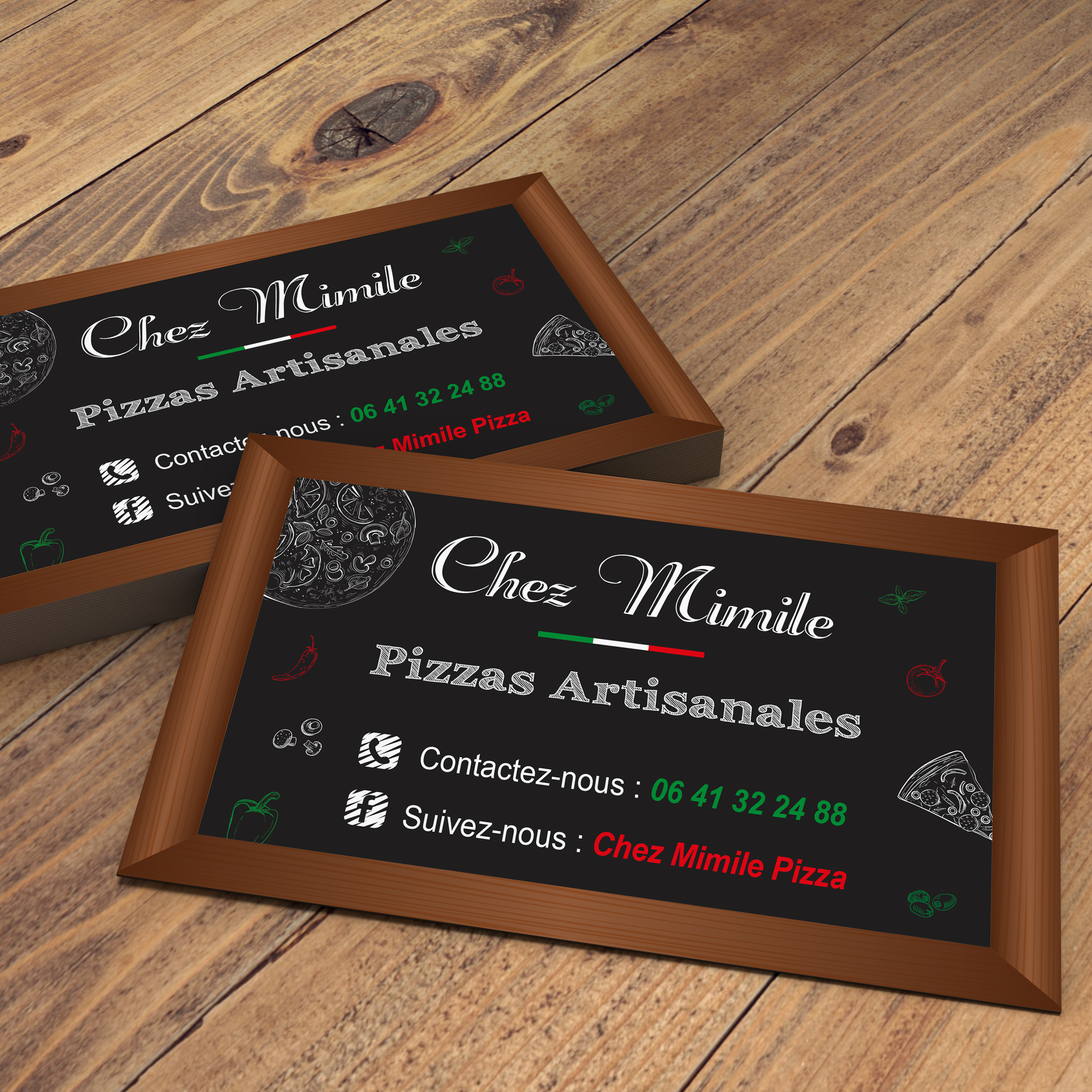 Cartes de visite pour Chez Mimile Pizzas artisanales