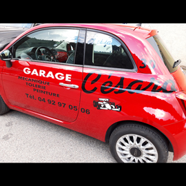 Lettrages vinyle pour marquage des véhicules du Garage Cesaro