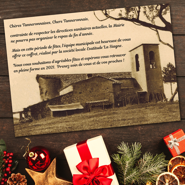 Carte accompagnant le panier garni de Noël 2020 pour la Mairie de Tanneron