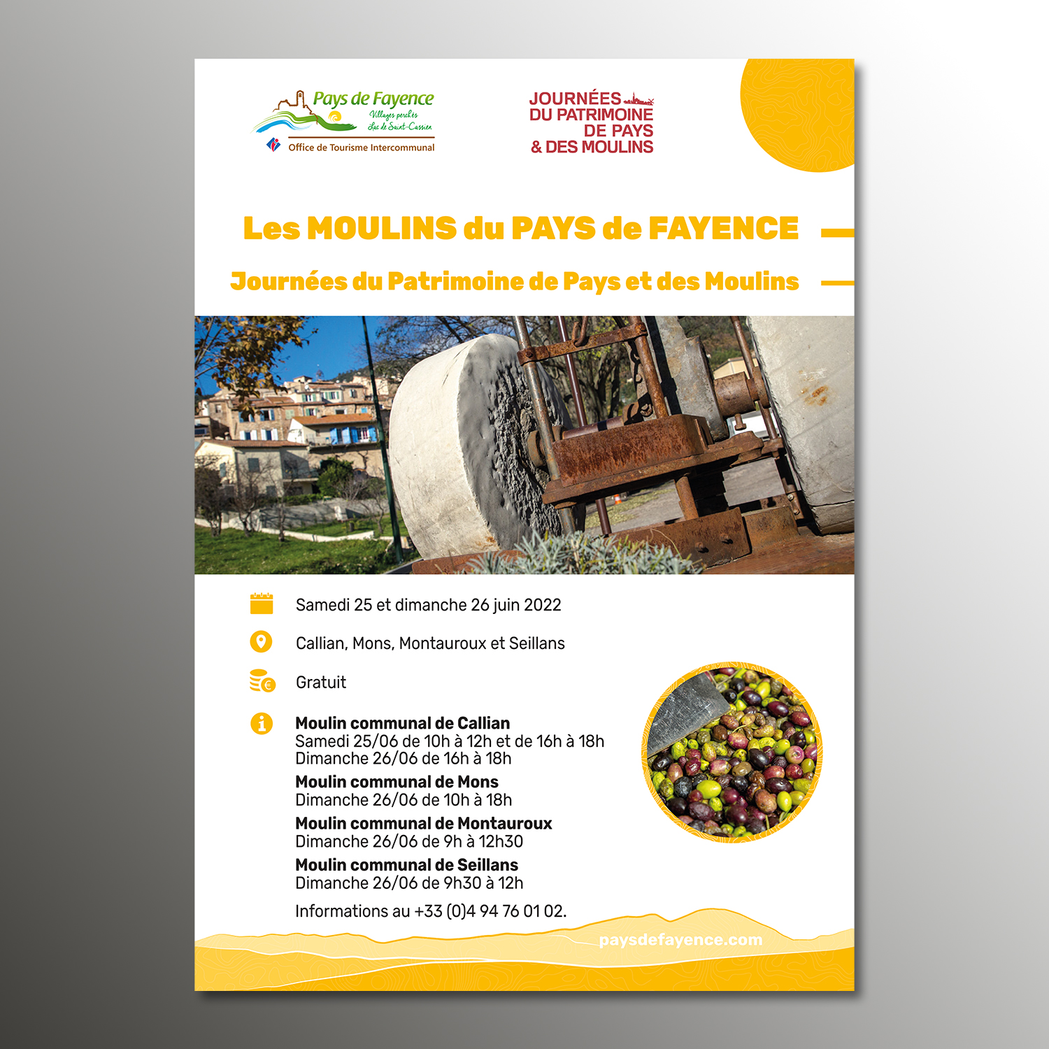 Affiche pour la Journée du Patrimoine des Moulins pour l'Office de Tourisme Intercommunal du Pays de Fayence