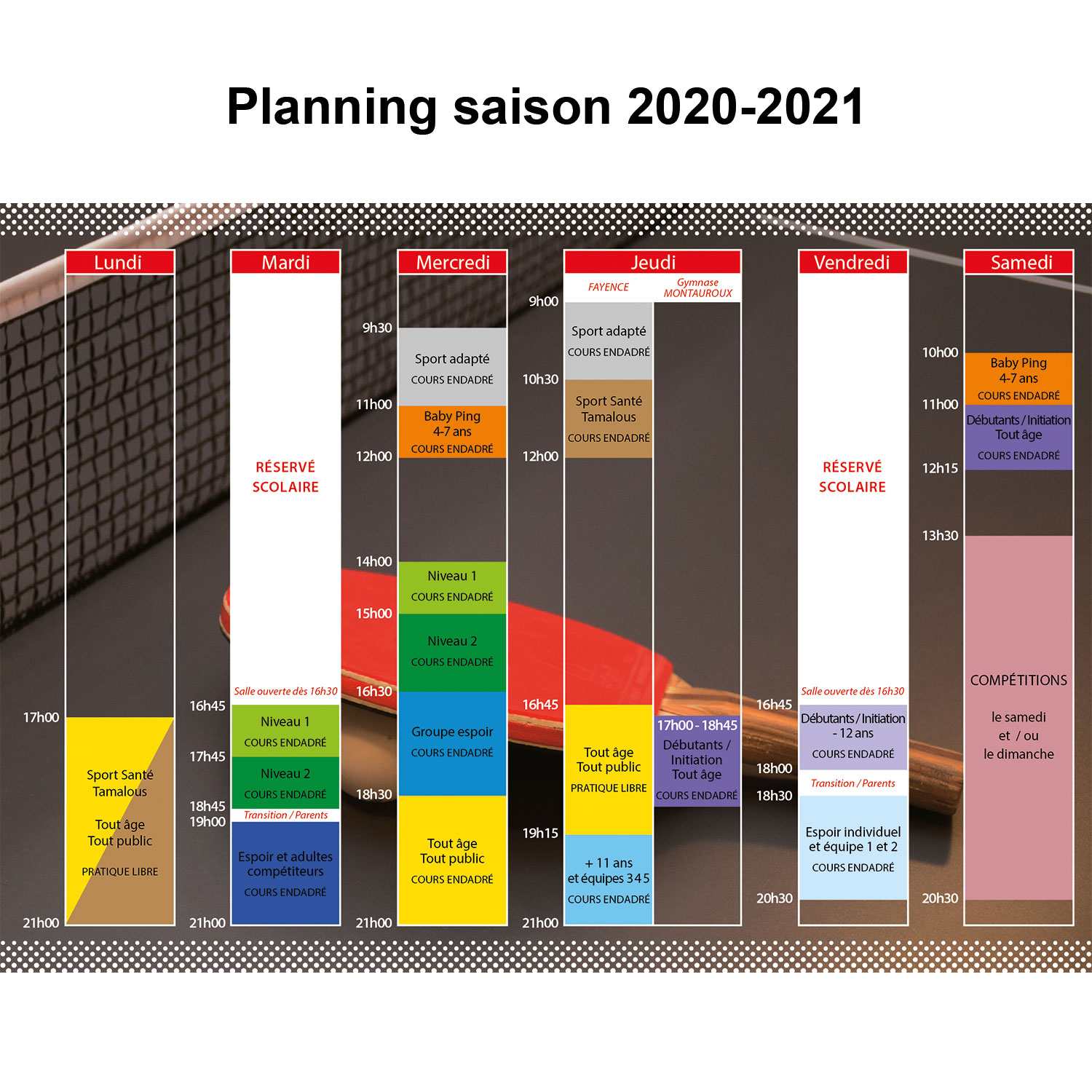 Planning personnalisé pour EPPF