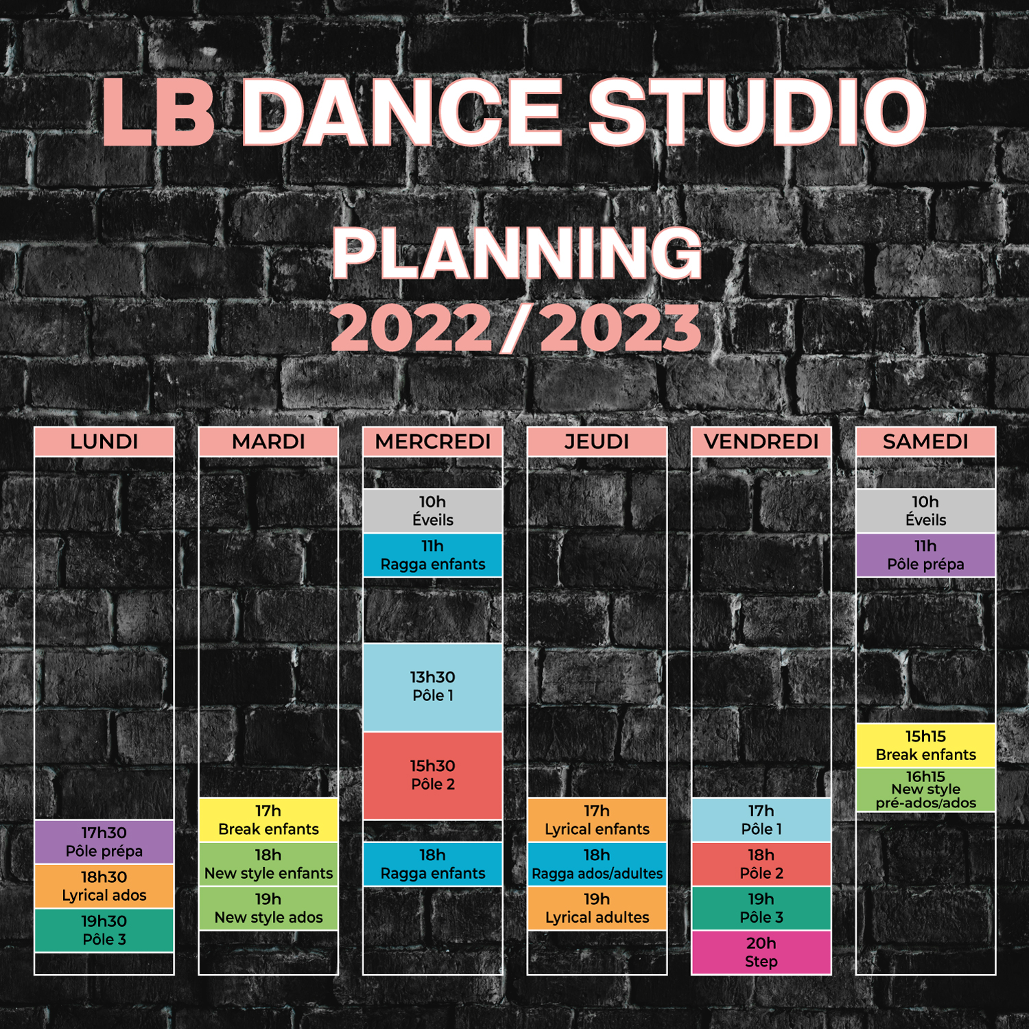 Planning personnalisé pour LB Dance Studio